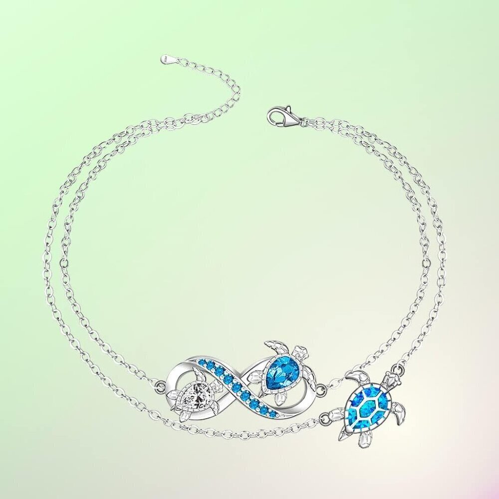 Sterling Silver Sea Turtle Anklet Blue Opal Beach Jewelry for Women - Picture 8 of 9